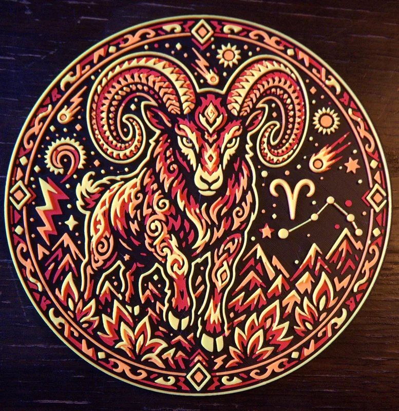 Aries 3D printed relief wall art in daylight