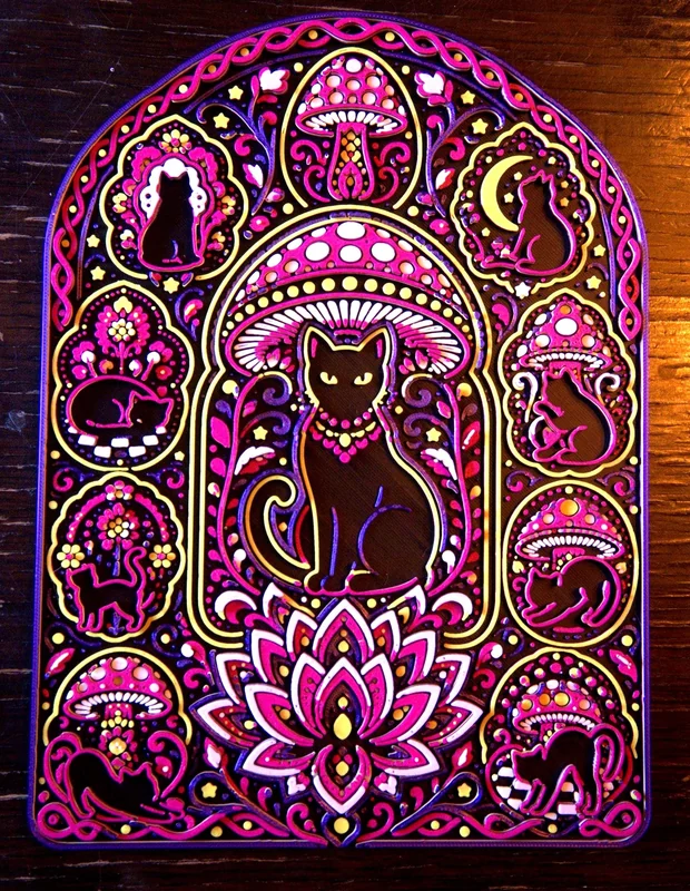 Nine Lives 3D printed relief wall art in daylight